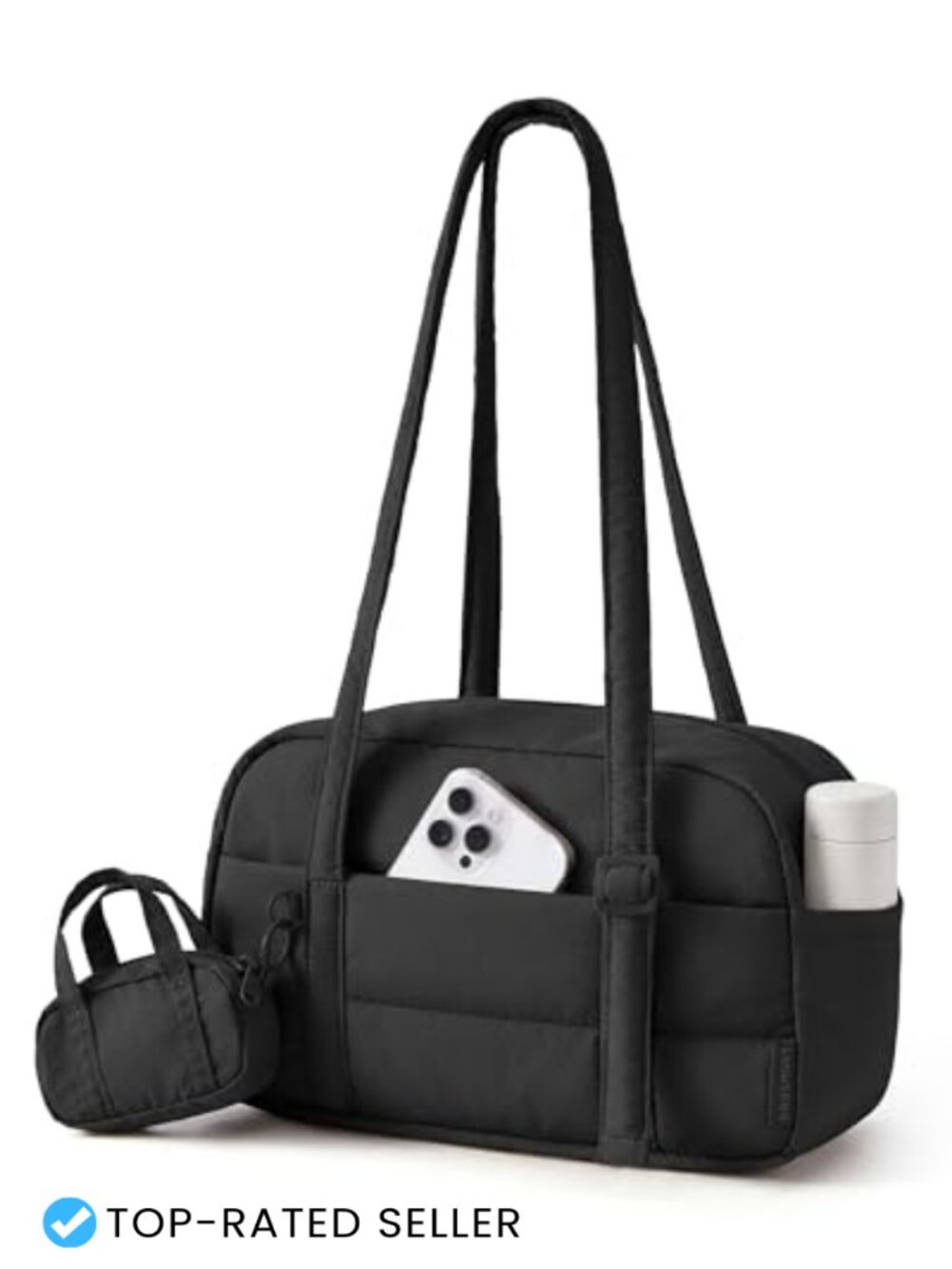 Quilted Puffer Shoulder Bag Small Tote Lightweight Travel Purse with Pouch